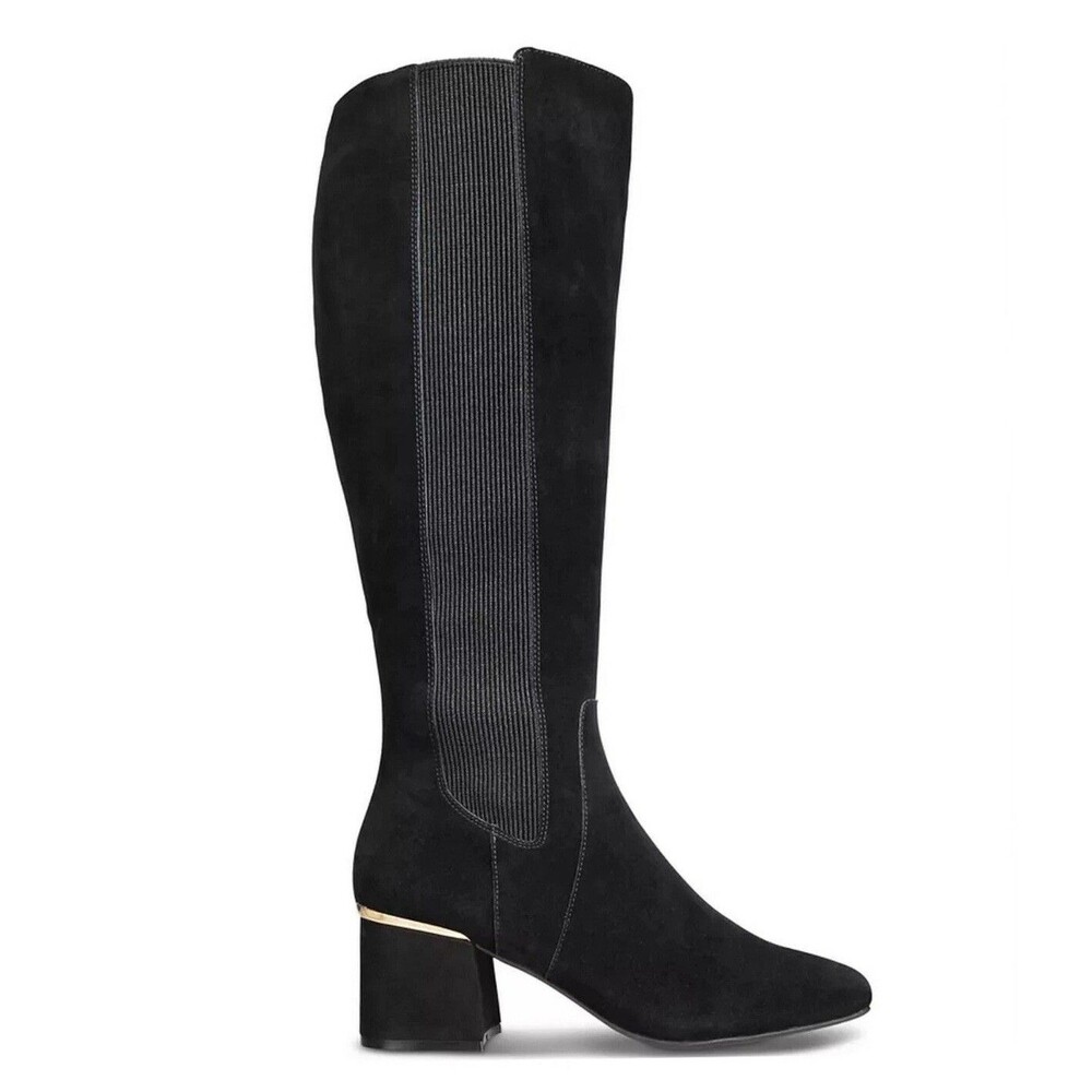 Alfani Womens 6.5 M Black Faux Leather Knee High Zip Up Riding Boots NIB HU4